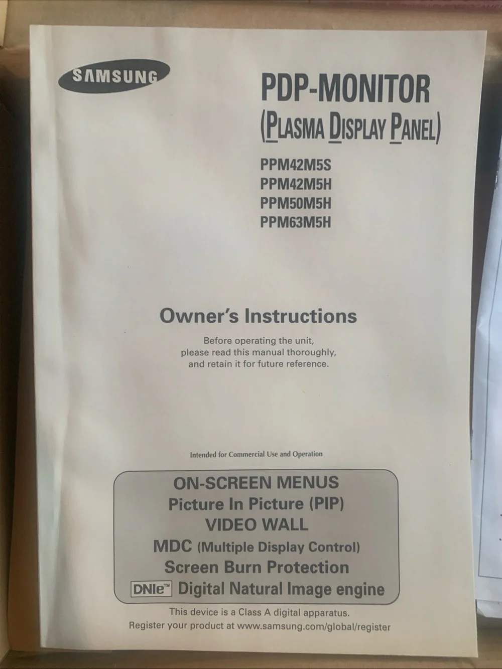 Samsung PDP-Monitor Owners Instruction Manual, cord and box.